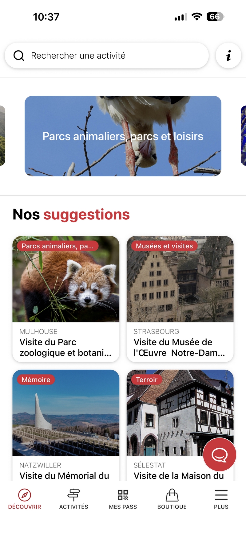 Startseite der Pass'Alsace-App