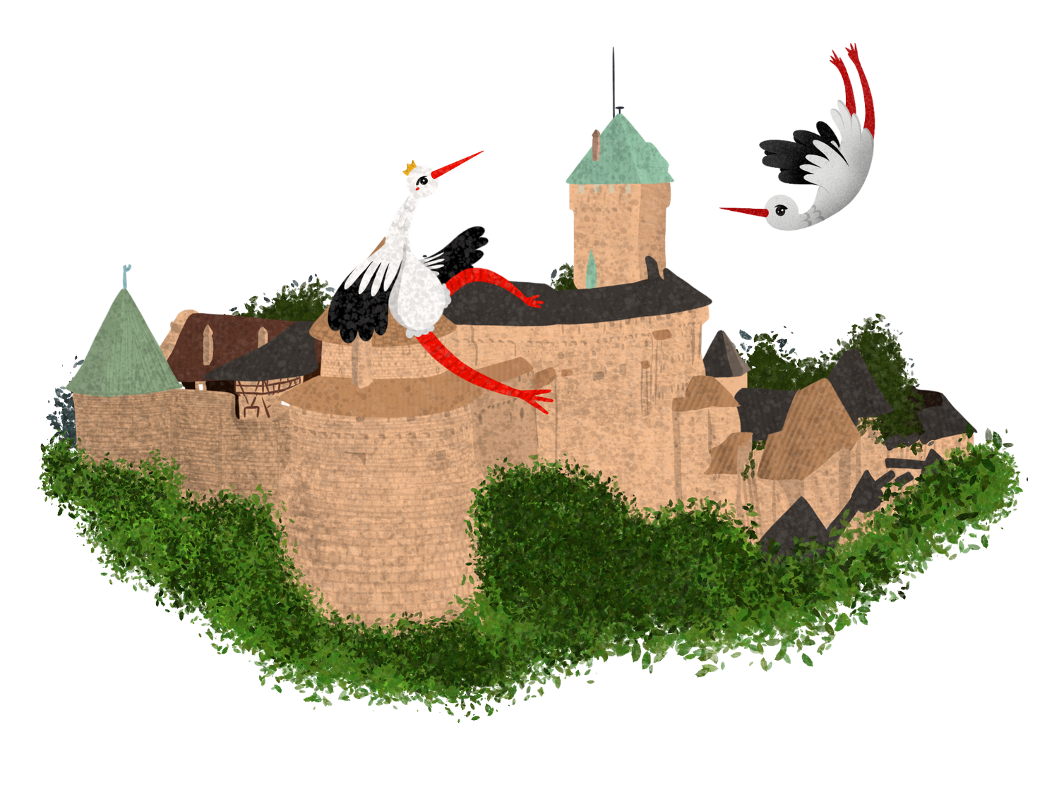 La cigogne mascotte du Pass'Alsace, au Château du Haut-Koenigsbourg