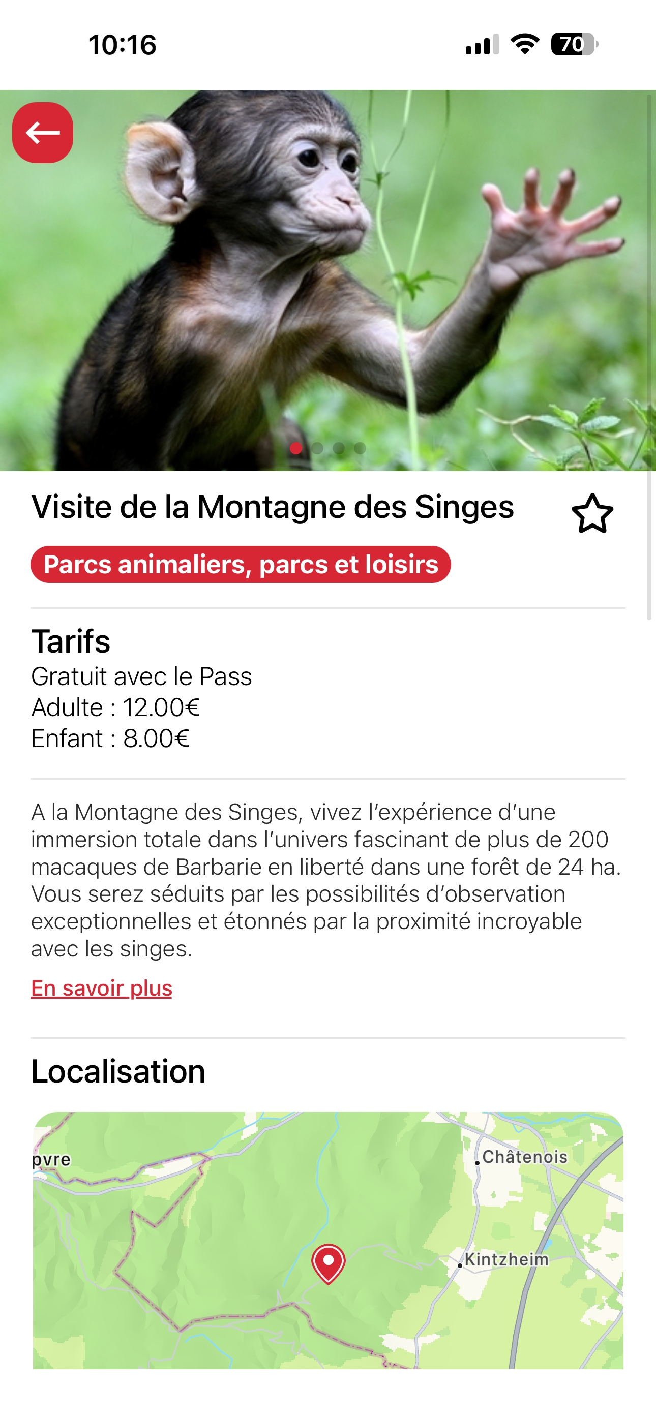 Info-Seite einer Sehenswürdigkeit in der Pass'Alsace-App