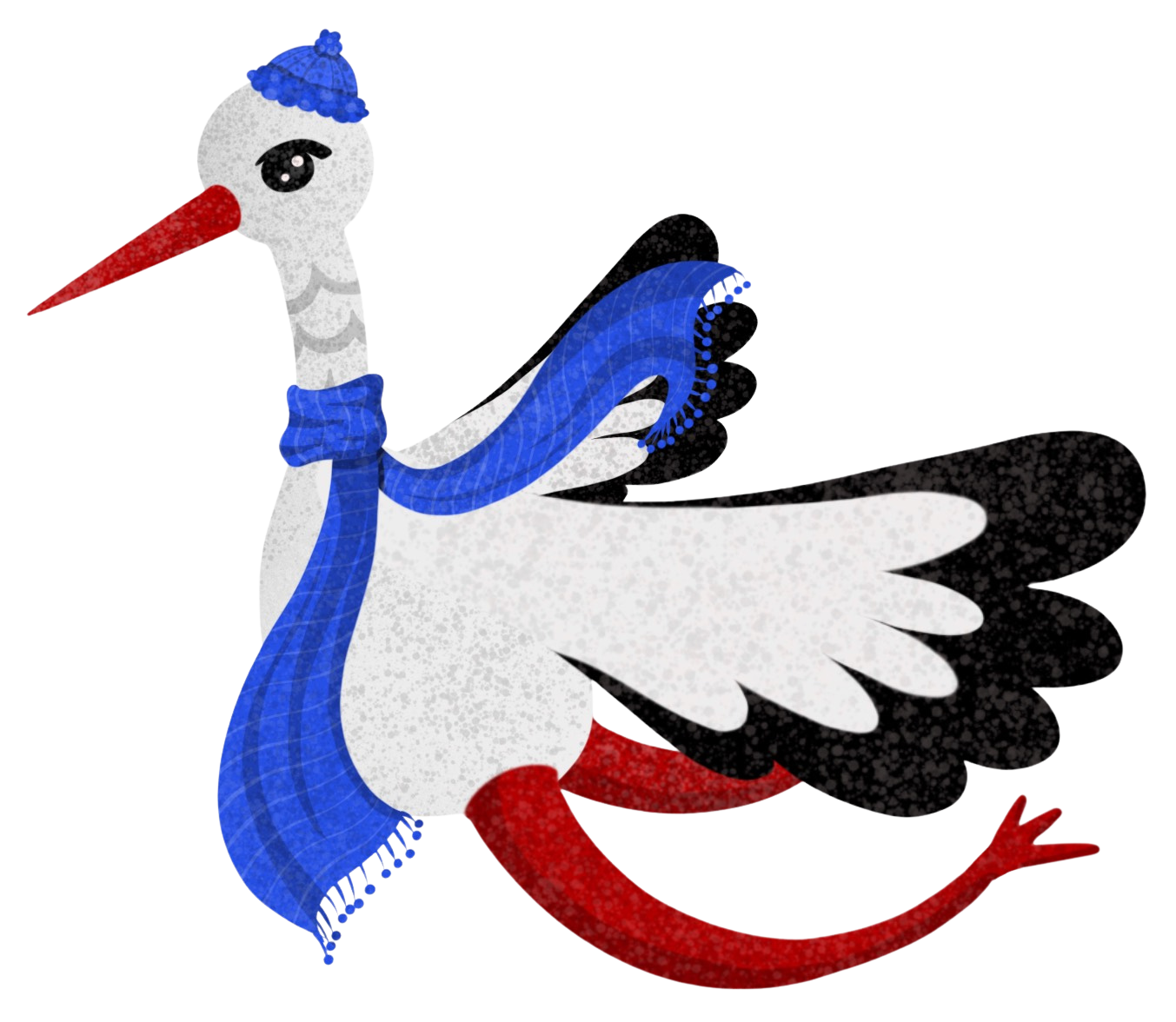 La cigogne mascotte du Pass'Alsace en tenue d'hiver
